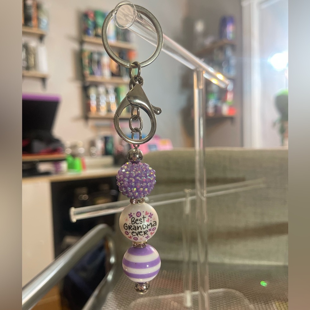 Best grandma ever purple striped keychain purse bag accessories